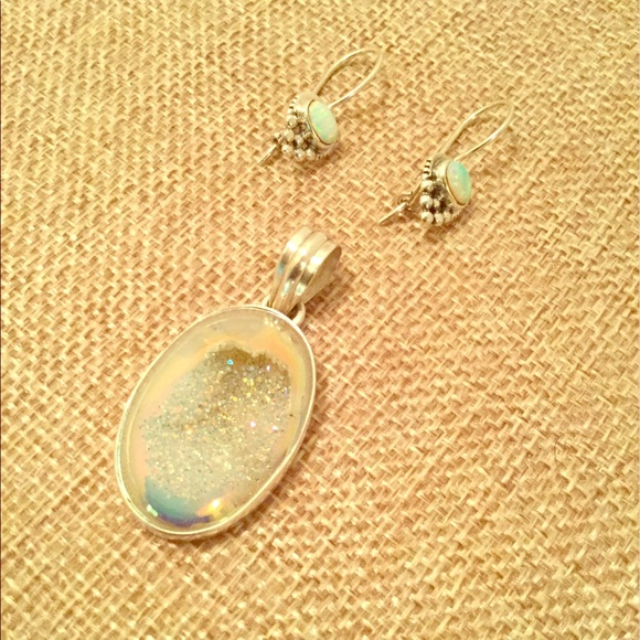 Jewelry - Women’s Fire Opal Earrings and Druzy Pendant